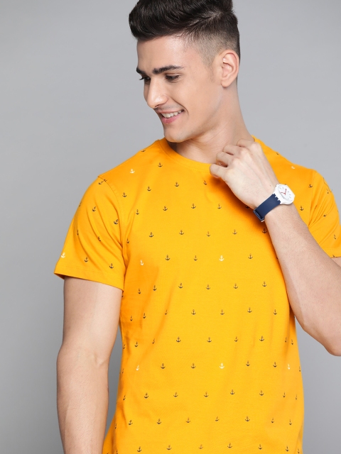 

Mast & Harbour Men Yellow & Navy Blue Pure Cotton Printed T-shirt