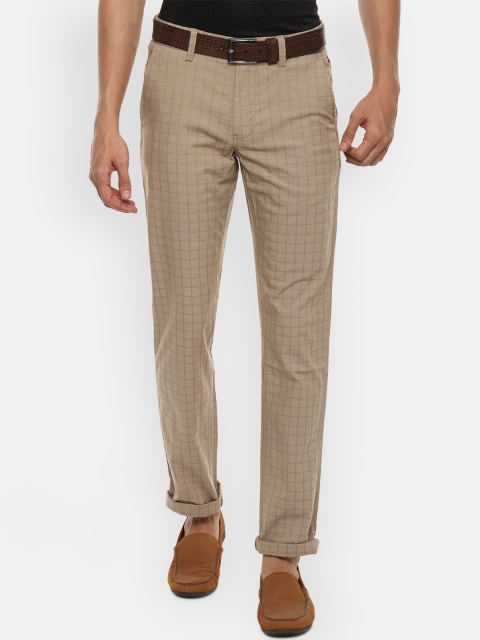 

Louis Philippe Sport Men Beige Checked Slim Fit Trousers