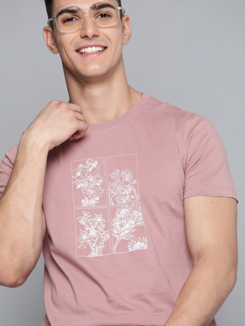 

Mast & Harbour Men Pink & White Printed Pure Cotton T-shirt