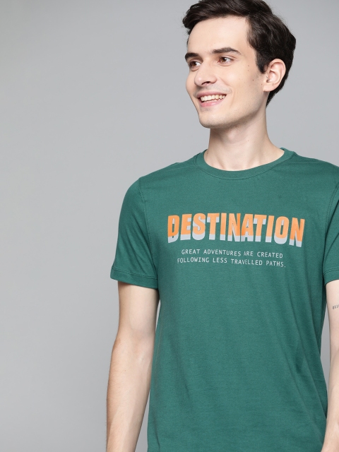 

Mast & Harbour Men Green & Orange Cotton Handcrafted Typography Printed T-shirt
