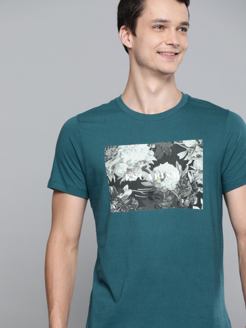 

Mast Harbour Men Teal Blue Pure Cotton Floral Print Pure Cotton T-shirt