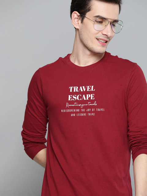 

Mast & Harbour Men Maroon & White Typography Printed Pure Cotton T-shirt