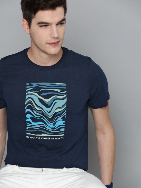 

Mast & Harbour Men Navy Blue Graphic Print Handcrafted T-shirt