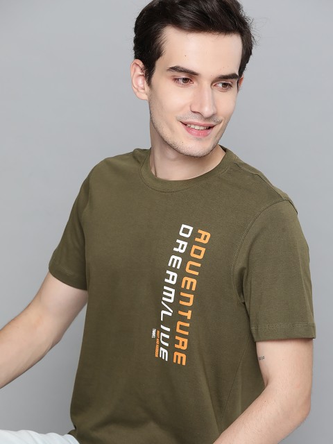 

Mast & Harbour Men Green & White Typography Printed Pure Cotton T-shirt