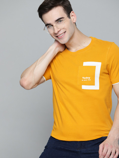 

Mast Harbour Men Yellow White Pocket Detailing Pure Cotton T-shirt
