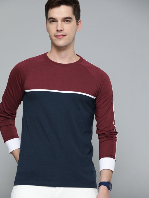 

Mast & Harbour Men Maroon & Navy Blue Handcrafted Colourblocked T-shirt