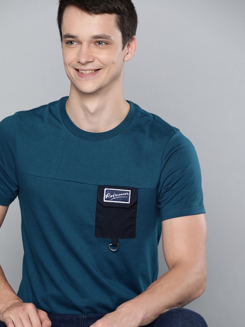 

Mast Harbour Men Teal Blue Pure Cotton Solid Pure Cotton T-shirt