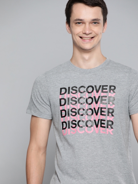 

Mast Harbour Men Grey Melange Pure Cotton Printed Pure Cotton T-shirt