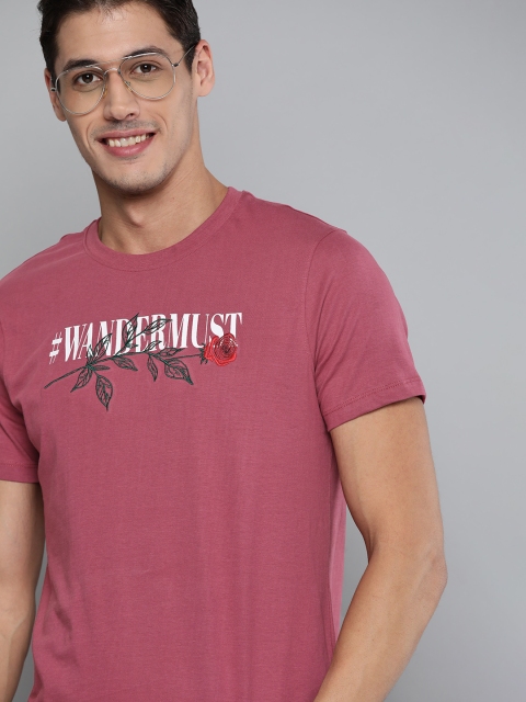 

Mast & Harbour Men Pink & White Pure Cotton Printed T-shirt With Embroidered Detail