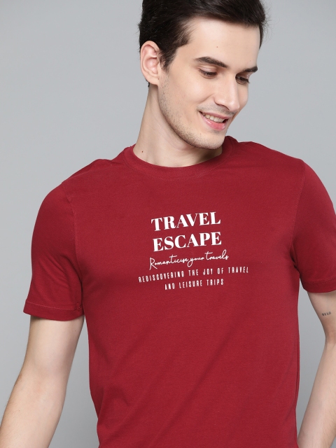 

Mast & Harbour Men Maroon & White Typography Printed Pure Cotton T-shirt