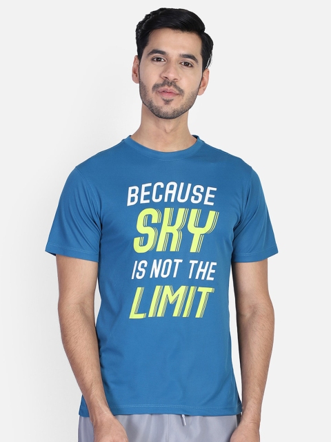 

Yuuki Men Blue & Yellow Typography Printed T-shirt