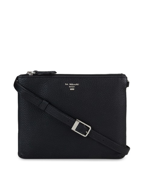

Da Milano Black Textured Leather Structured Sling Bag