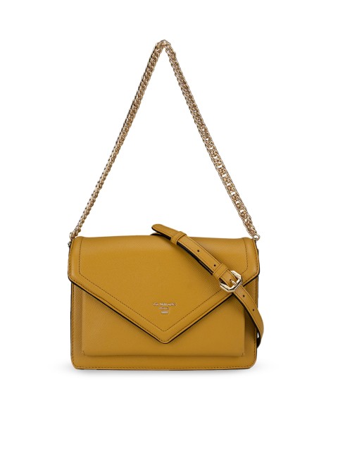 

Da Milano Women Yellow Leather Structured Sling Bag with Tasselled