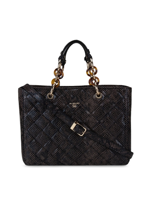 

Da Milano Women Brown & Black Textured Leather Quilted Satchel Bag
