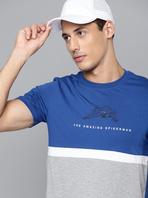 

Kook N Keech Marvel Men Grey Melange & Navy Blue Spiderman Colourblocked T-shirt