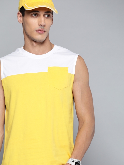 

Kook N Keech Men Yellow & White Pure Cotton Colourblocked T-shirt