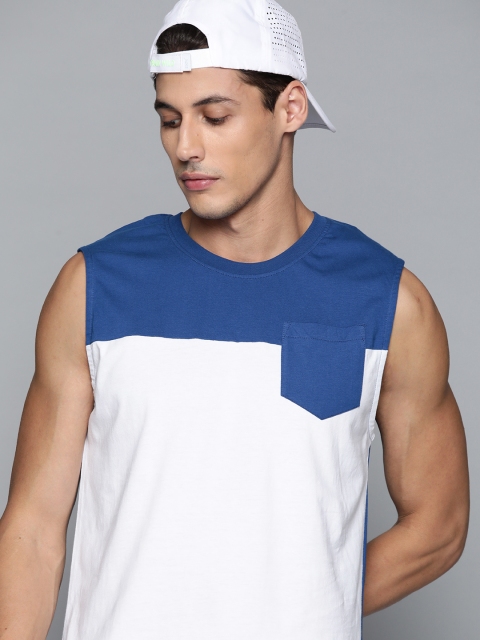 

Kook N Keech Men White & Blue Pure Cotton Colourblocked T-shirt