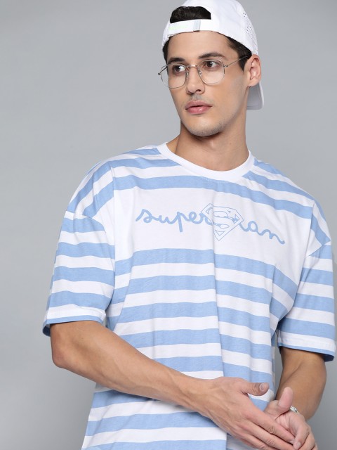 

Kook N Keech Superman Men White & Blue Pure Cotton Striped Drop-Shoulder Sleeves T-shirt