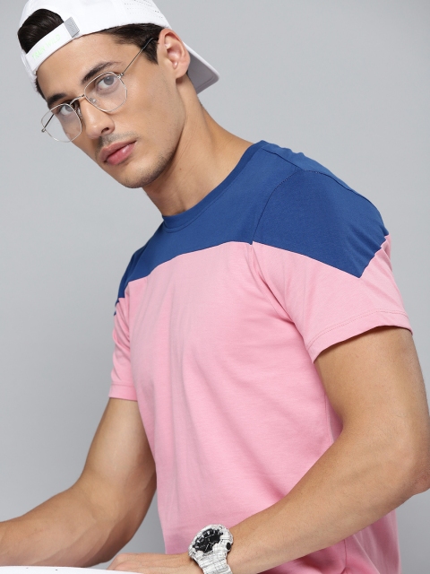 

Kook N Keech Men Pink Blue Pure Cotton Colourblocked Pure Cotton T-shirt