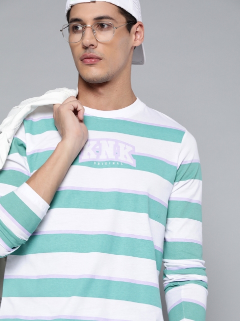 

Kook N Keech Men Green & White Pure Cotton Striped T-shirt