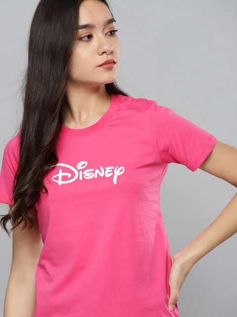 

Kook N Keech Disney Women Pink & White Typography Print Cotton T-shirt