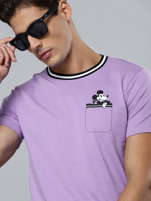 

Kook N Keech Disney Men Lavender Mickey Mouse Pocket Detailing Pure Cotton T-shirt