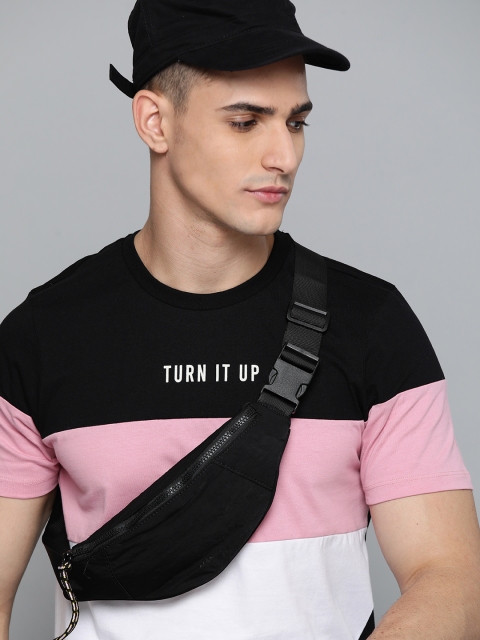 

Kook N Keech Men Black & Pink Pure Cotton Colourblocked T-shirt