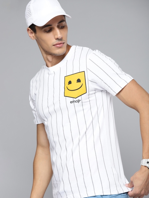 

Kook N Keech Emoji Men White & Grey Striped Cotton T-shirt