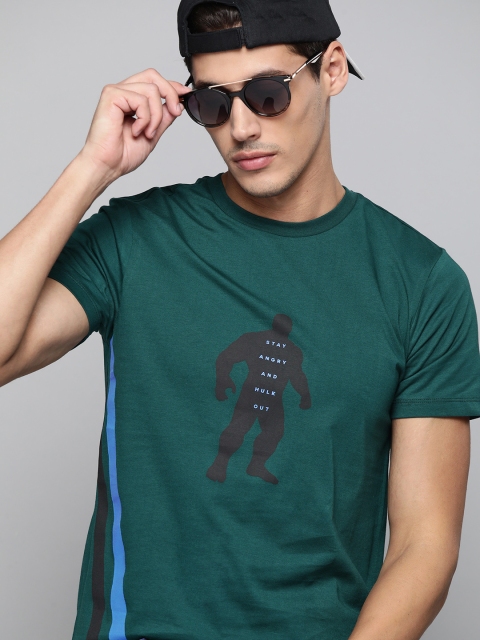 

Kook N Keech Marvel Men Teal Green Pure Cotton Typography Printed T-shirt