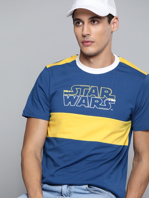 

Kook N Keech Star Wars Men Blue & Yellow Pure Cotton Star Wars Colourblocked T-shirt
