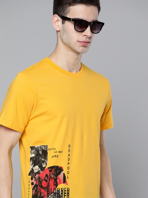 

Kook N Keech Marvel Men Yellow Red Printed Cotton Pure Cotton T-shirt