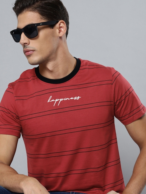 

Kook N Keech Men Maroon & Black Striped Cotton T-shirt