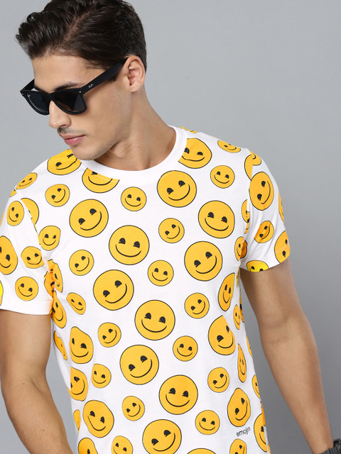 

Kook N Keech Emoji Men White Yellow Printed Pure Cotton T-shirt