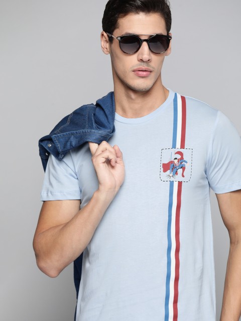 

Kook N Keech Superman Men Blue Pure Cotton Striped T-shirt