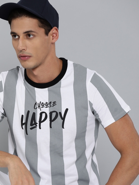 

Kook N Keech Men White Grey Pure Cotton Striped Pure Cotton T-shirt