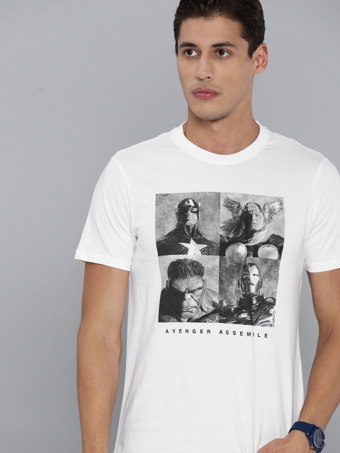 

Kook N Keech Marvel Men White & Grey Avengers Printed Pure Cotton T-shirt