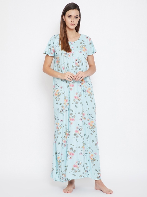 

The Kaftan Company Women Blue & Pink Printed Maxi Nightdress