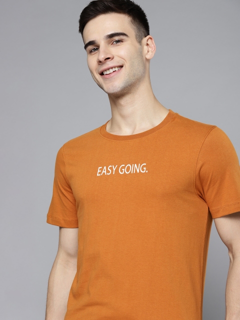 

MH Easy Men Mustard Yellow Printed Pure Cotton T-shirt