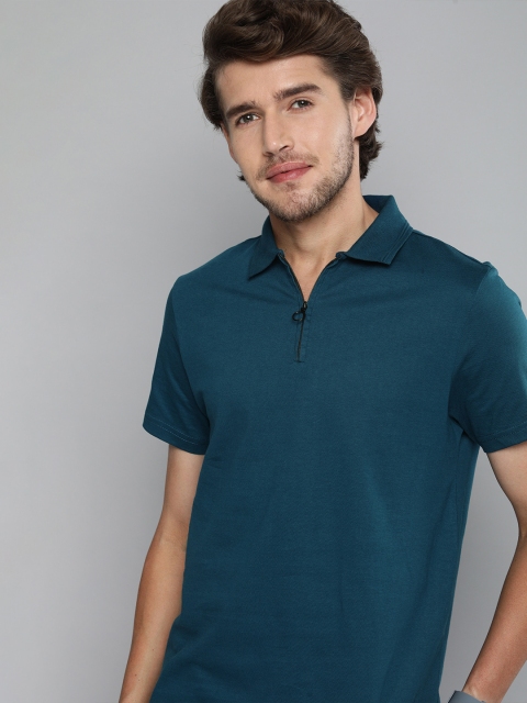 

Mast Harbour Men Teal Polo Collar Pure Cotton T-shirt