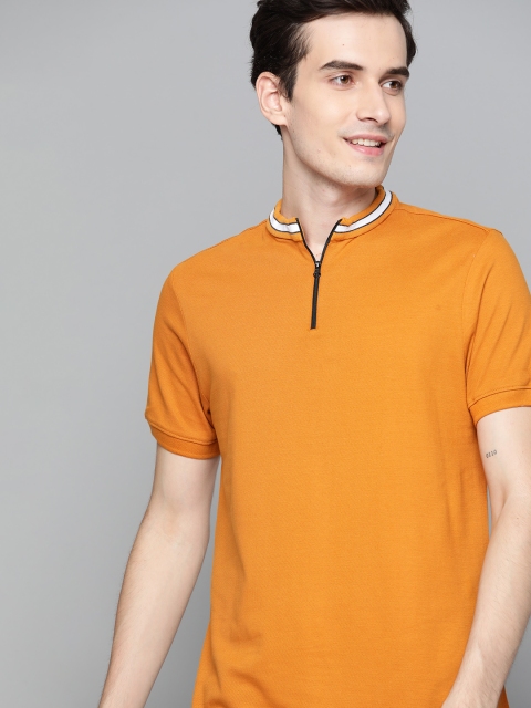 

Mast & Harbour Men Mustard Yellow Solid Henley Collar T-shirt