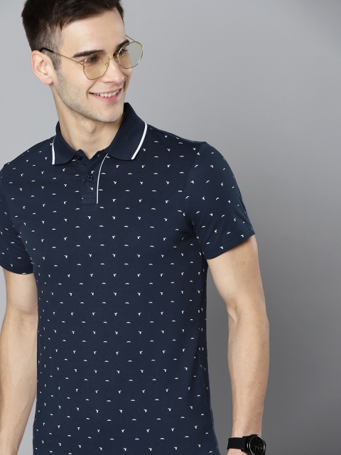 

Mast Harbour Men Navy Blue White Pure Cotton Printed Polo Collar Pure Cotton T-shirt
