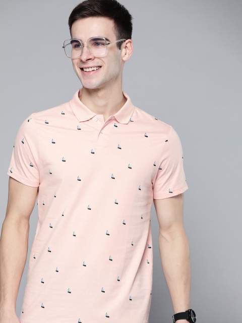 

Mast & Harbour Men Pink & Blue Printed Polo Collar Pure Cotton T-shirt