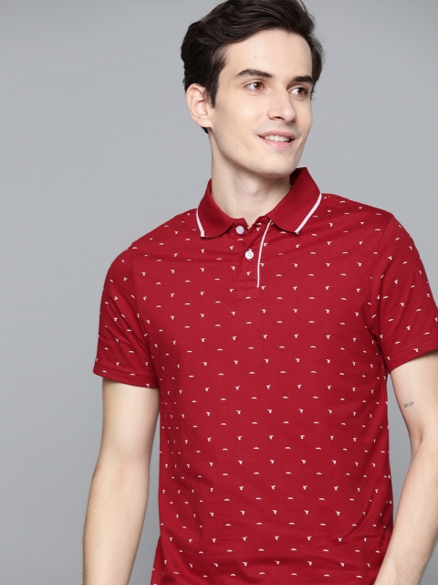 

Mast Harbour Men Maroon White Pure Cotton Printed Polo Collar Pure Cotton T-shirt