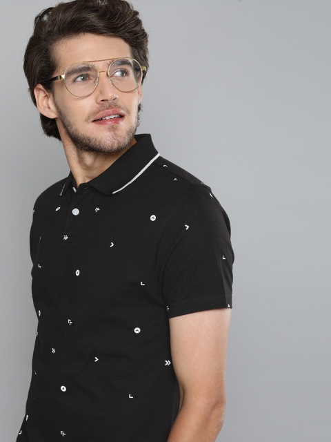 

Mast Harbour Men Black Printed Polo Collar Pure Cotton T-shirt