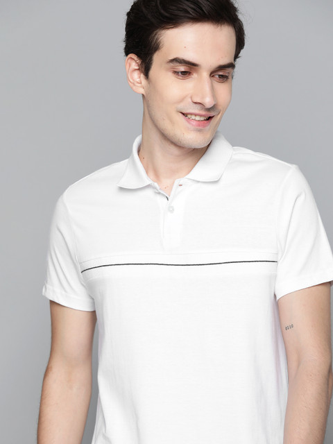 

Mast & Harbour Men White Polo Collar Pure Cotton T-shirt