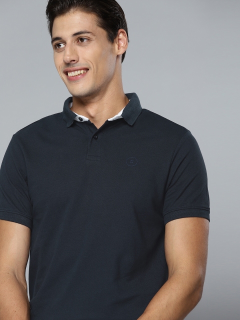 

Mast Harbour Men Navy Blue Pure Cotton Solid Polo Collar Pure Cotton T-shirt