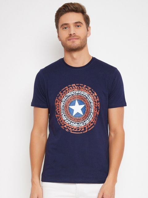 

Marvel Avengers Men Navy Blue & Brown Captain America Printed Cotton T-shirt