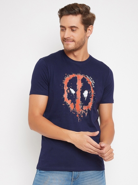 

Marvel Avengers Men Navy Blue & Red Deadpool Printed Cotton T-shirt