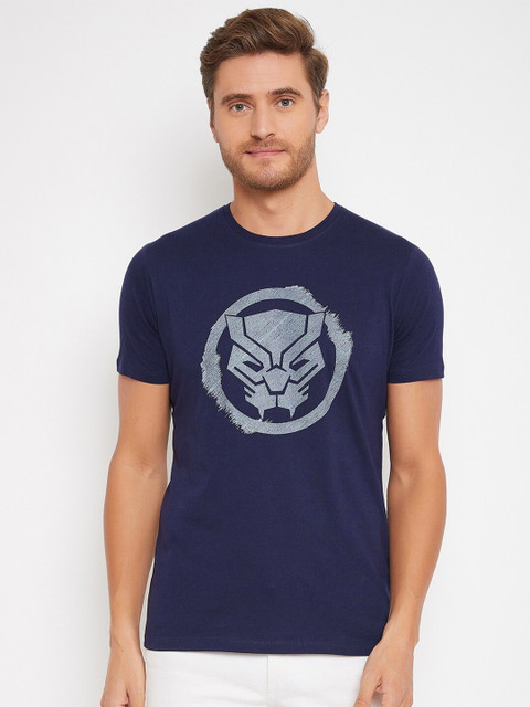

Marvel Avengers Men Navy Blue & Grey Black Panther Printed Cotton T-shirt