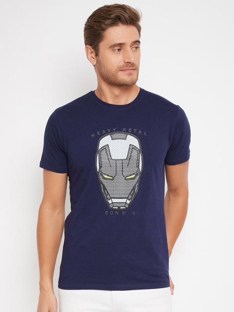 

Marvel Avengers Men Navy Blue Printed Extended Sleeves Applique T-shirt